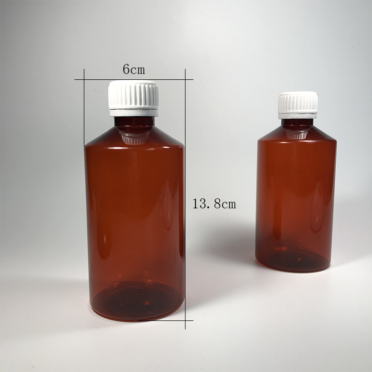 28口PET 300ml液体瓶糖浆瓶保险盖 液体分装瓶 棕色避光罐装瓶