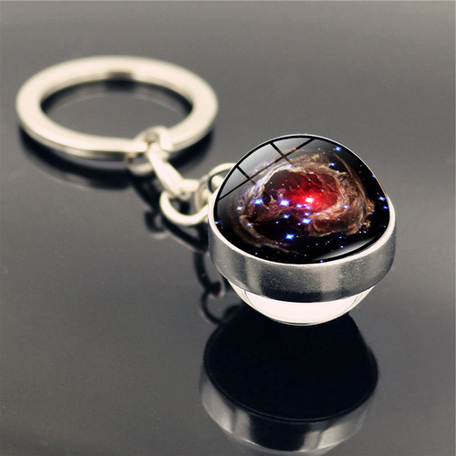 Solar System Galaxy Nebula Double-sided Glass Ball Keychain Moon Earth Mars Pendant Keychain Jewelry Wholesale