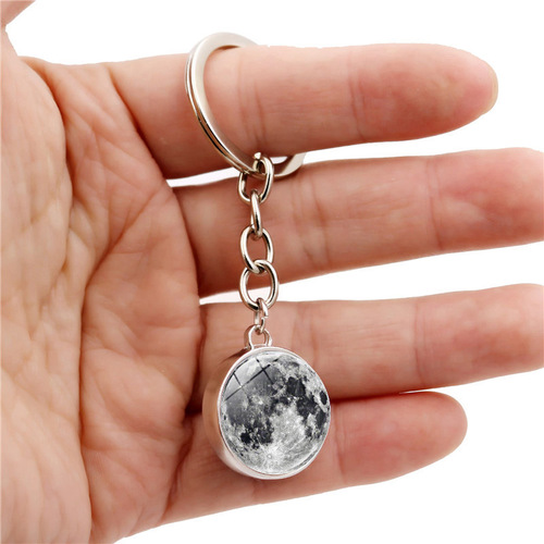 Solar System Galaxy Nebula Double-sided Glass Ball Keychain Moon Earth Mars Pendant Keychain Jewelry Wholesale