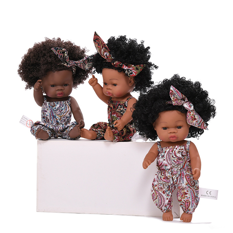 Negro vinilo muñeca renacer muñeca suave pegamento simulación bebé muñeca Africana muñeca niños baño juguete