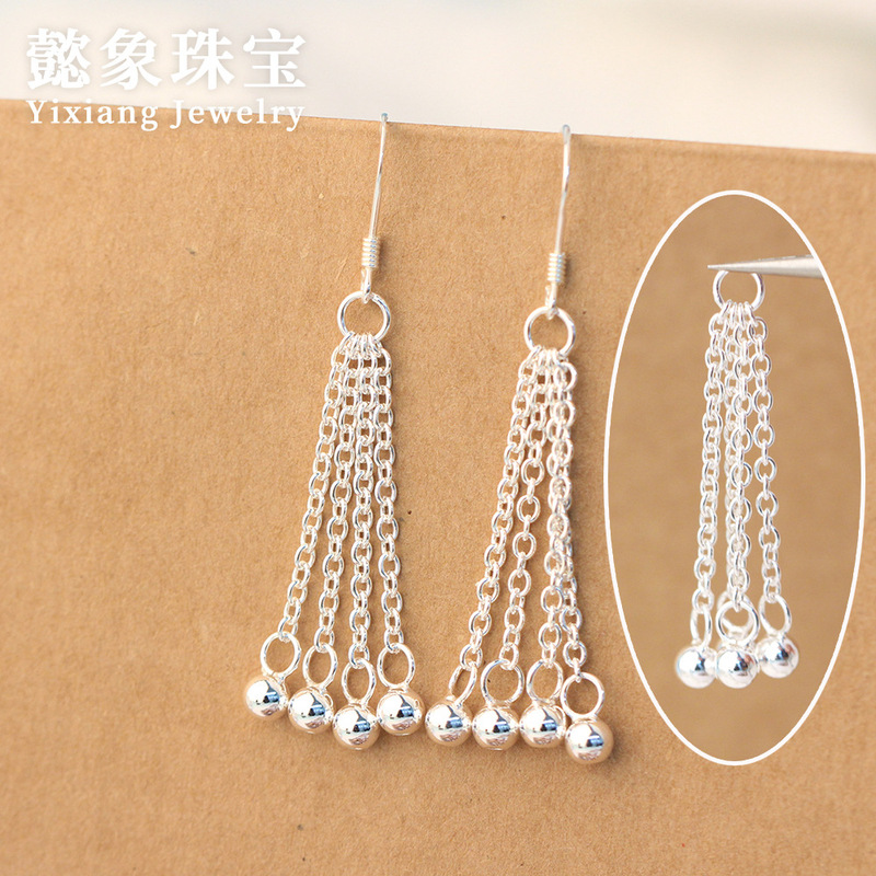 S925 Silver Plain Silver Cross Chain Tassel Pendant DIY Earring Accessories Ear Hook Tassel Pendant Chinese Style Retro