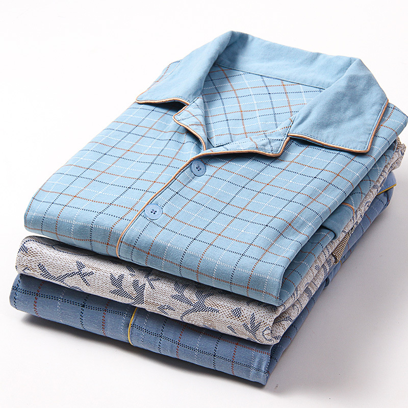 Pijama de hombre primavera y otoño 100% algodón pantalones de manga larga hombre padre traje de casa otoño y invierno tamaño grande