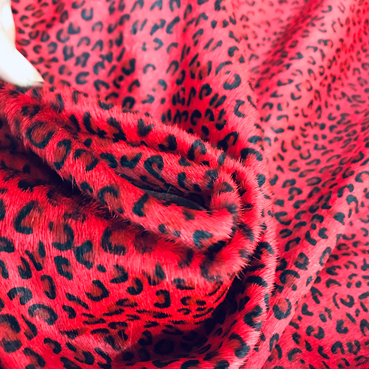 厂家供应 底色可选 批发红色小豹纹套花皮革箱包牛皮马毛头层牛皮