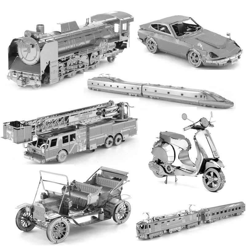 Three-Dimensional Metal Assembly Model DIY Puzzle Transportation Vehicles: Sedan, High-Speed Rail, Taxi, Bicycle Three-Dimensional Metal Assembly Model DIY Puzzle Transportation Vehicles: Sedan, High-Speed Rail, Taxi, Bicycle