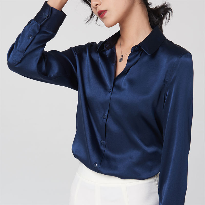 Mulberry Silk Shirt for Women 2026 Spring and Autumn Professional Wear Color-Block Long-Sleeve Shirt Commuter Slim Fit Square Collar Cardigan