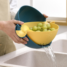 美安居双层旋转沥水篮 双色水果篮 塑料洗菜篮厨房用品创意收纳篮