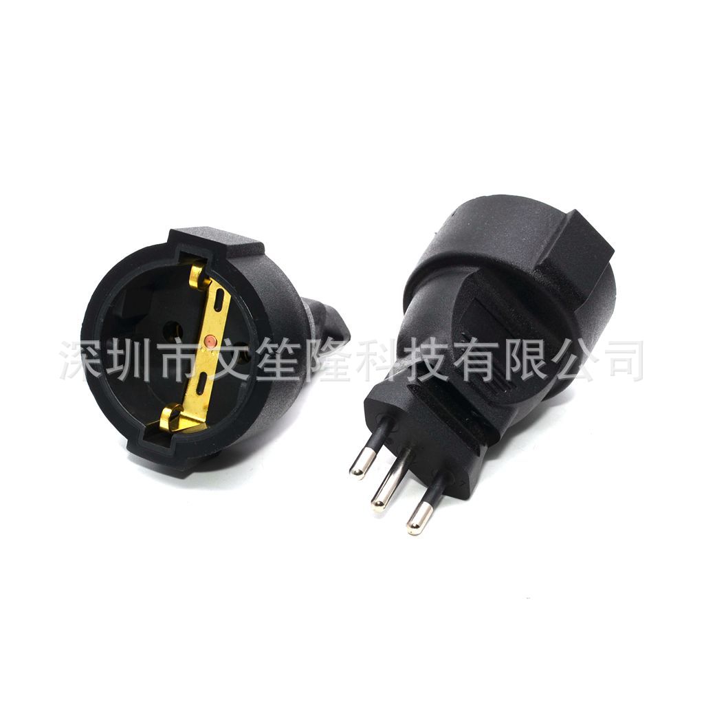 巴西三插公头转欧规三插母座通用转换插头插座纯铜线芯丹麦瑞典