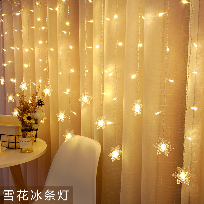 LED Snowflake Icicle Lights Curtain lights Christmas Decorative lamp Wedding celebration bedroom arrangement Atmosphere Coloured lights string lights Cross border