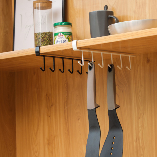 Kitchen Iron Traceless Nail-free Hook Cabinet Storage Hanger Multi-functional Row Hook Wardrobe 6-Hook Organizing Rack