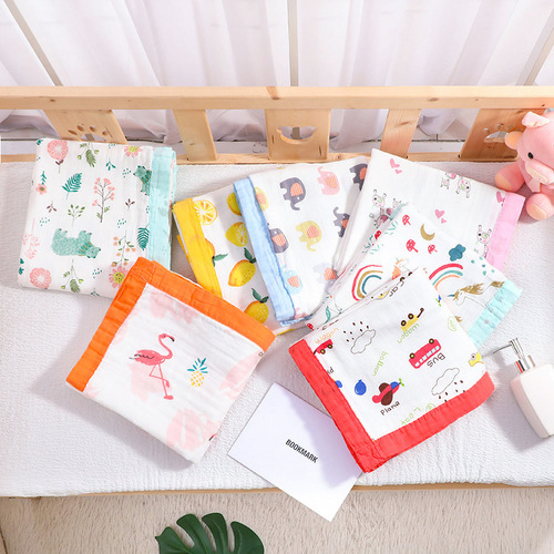 New Style Cartoon Baby Blanket Bamboo Cotton 40-Count Printed Soft Absorbent Bath Towel Wholesale Four Layers of Gauze