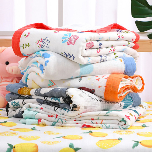 New Style Cartoon Baby Blanket Bamboo Cotton 40-Count Printed Soft Absorbent Bath Towel Wholesale Four Layers of Gauze