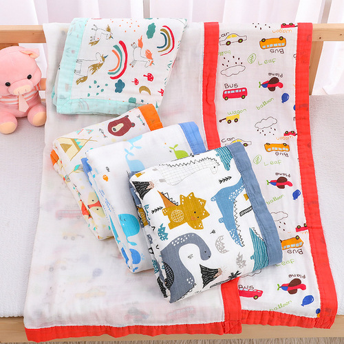 New Style Cartoon Baby Blanket Bamboo Cotton 40-Count Printed Soft Absorbent Bath Towel Wholesale Four Layers of Gauze