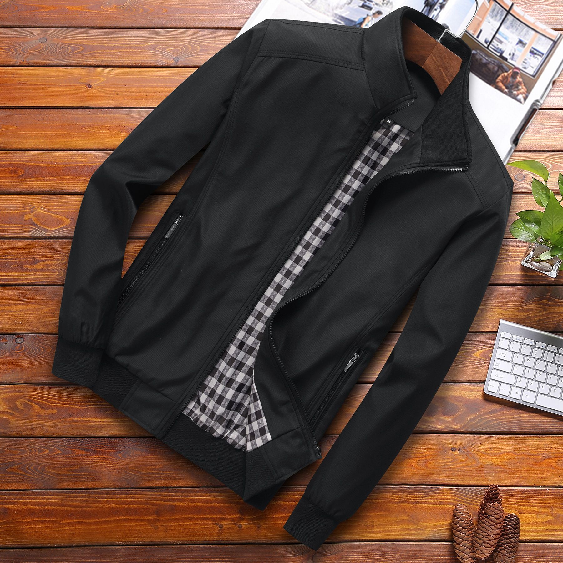 Abrigo transfronterizo abrigo de negocios casual para hombres primavera y otoño abrigo ligero de color sólido para hombres entrega de una pieza de gran tamaño