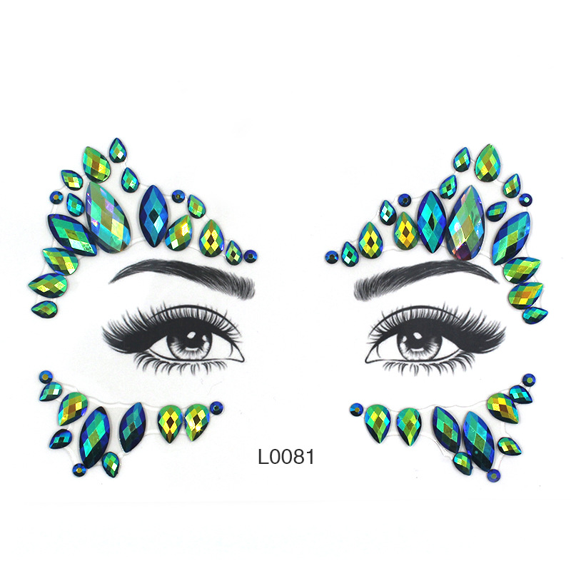 万圣节贴纸亚克力脸部贴钻树脂钻脸 水晶钻石眉心贴 水钻脸贴