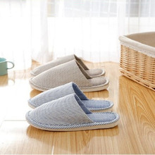 日韩款四季亚麻拖鞋 居家室内男女情侣厚底简约保暖秋冬款棉拖鞋