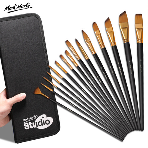 Montmartre oil paint brush set, round head, 12 nylon hair acrylic gouache brushes, 15 brushes, cross-border wholesale