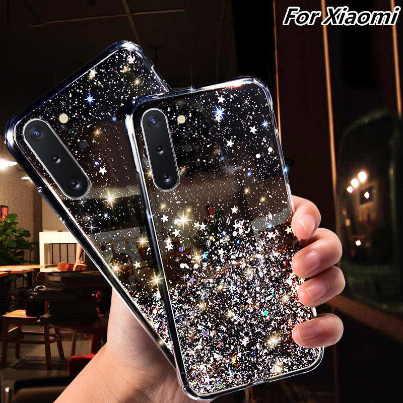 For millet CC9Pro mobile phone case Starry Sky silver foil red rice Note 8 7 glitter red rice K20 drop-proof