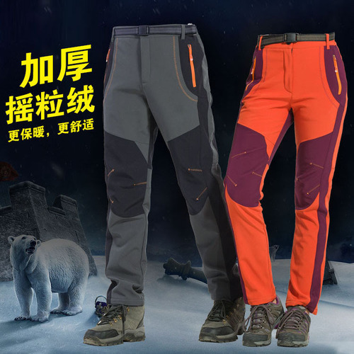 Autumn and winter outdoor sports soft shell assault pants for men, waterproof, windproof, warm, breathable fleece and thickened hiking pants for women