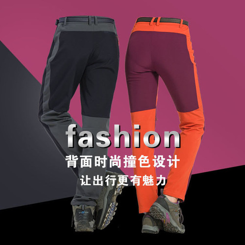 Autumn and winter outdoor sports soft shell assault pants for men, waterproof, windproof, warm, breathable fleece and thickened hiking pants for women