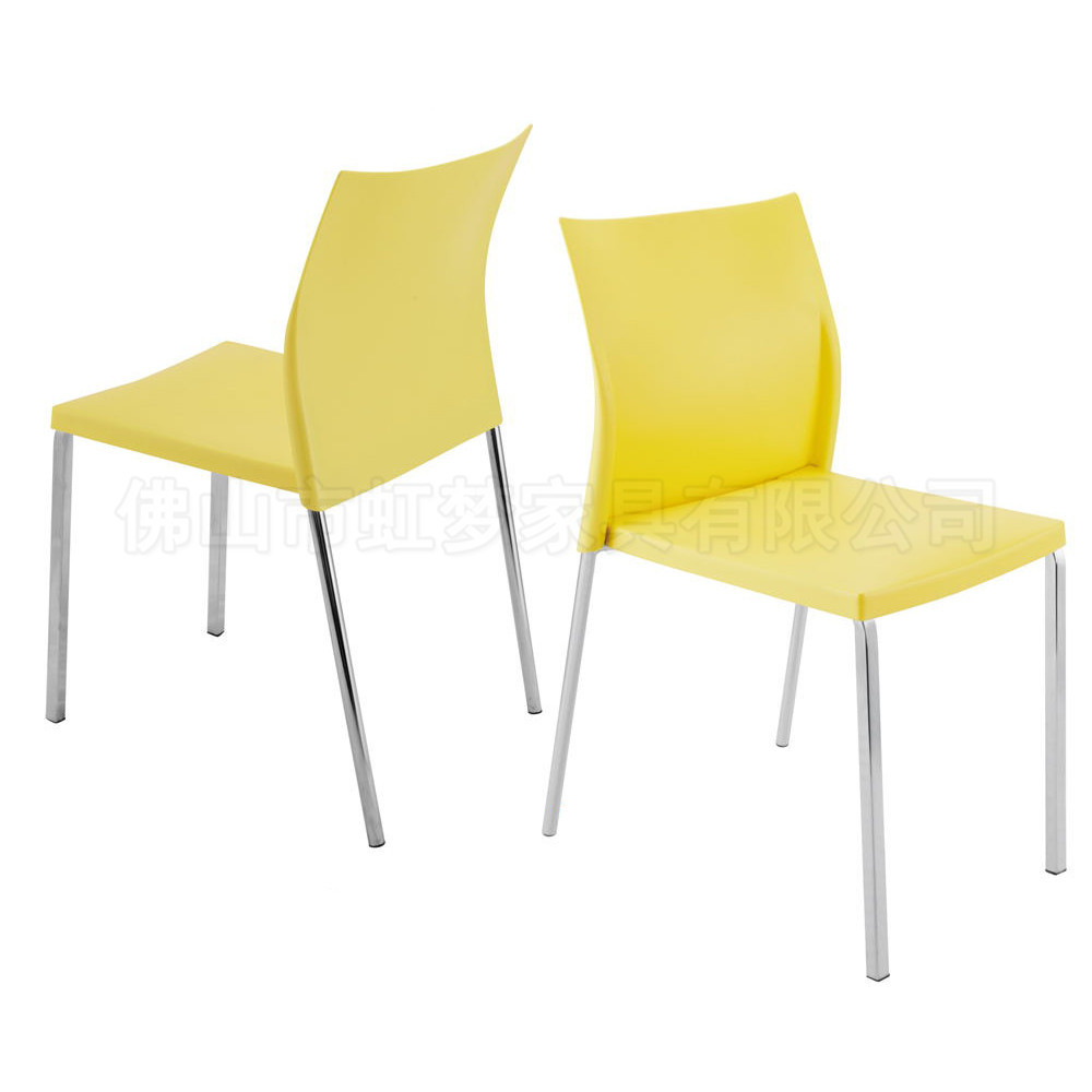 黄色塑钢椅批发广州连锁餐厅餐椅北欧简约金属烤漆脚塑料商用餐椅
