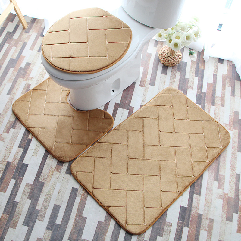 Cobblestone Embossed Three-Piece Carpet Household Toilet Anti-Slip Set Toilet Floor Mat Bathroom Absorbent Foot Mat