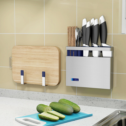 No punching 304 stainless steel kitchen storage rack wall-mounted pot lid chopping board chopsticks kitchen utensils knife holder organizer storage rack