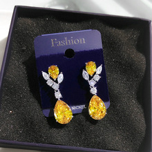 亮雅丽人跨境专供韩版新娘配饰锆石耳针水滴状经典款气质现货耳饰