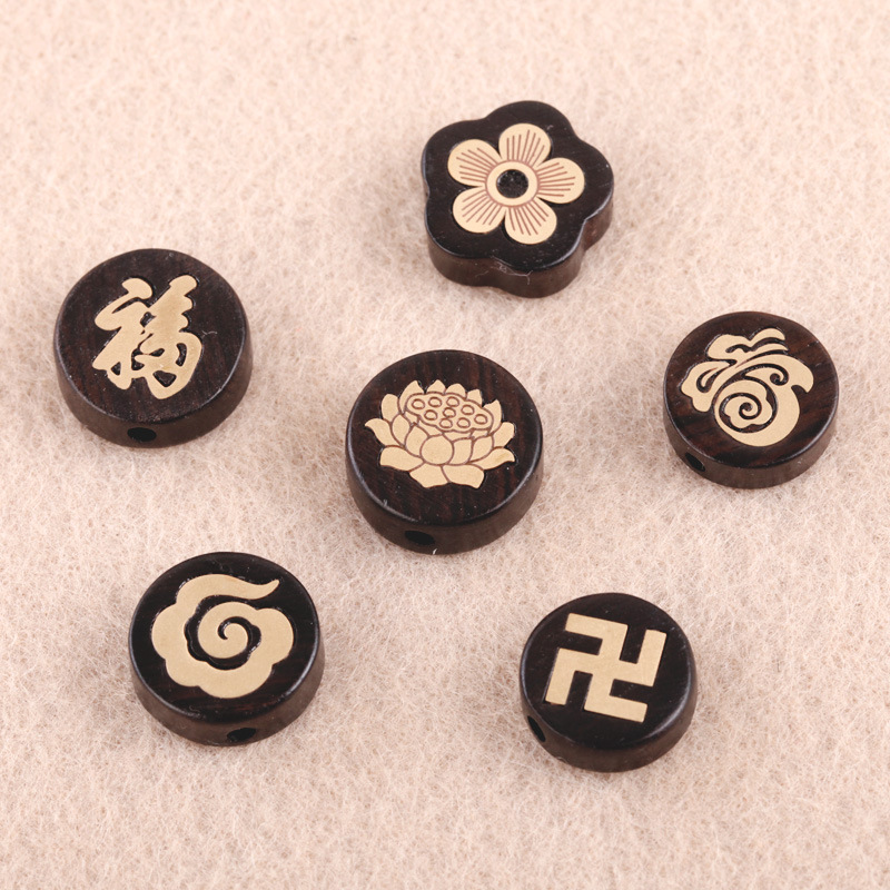 厂家批发黑檀木镶铜工艺品饰品莲花饰品配件文玩吊坠挂件diy配件