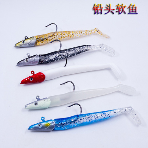 Lead head soft lure, sinking lead head lure, 5-color fish bait, fishing hook soft bait, lure fishing night light fishing gear wholesale