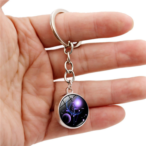 Twelve Constellations Time Gemstone Keychain Female Student Creative Birthday Gift Double-Sided Glass Ball Pendant Keychain