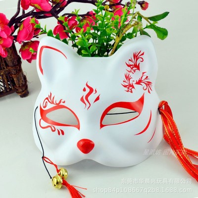 Pintado a mano blanco flor de cerezo gato negro zorro Halloween estilo japonés máscara oro rosa vestido de fiesta máscara