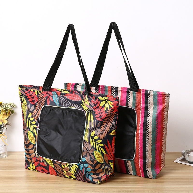 厂家直销五分格折叠袋折叠女包花布拉链购物袋手提礼品广告促销袋