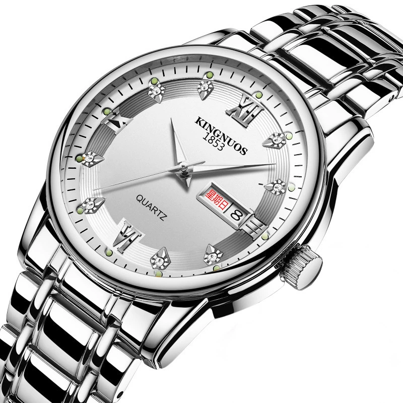 М men's Quartz часы (Kingnuos) браслет из нержавеющей стали, водостойкие, дата