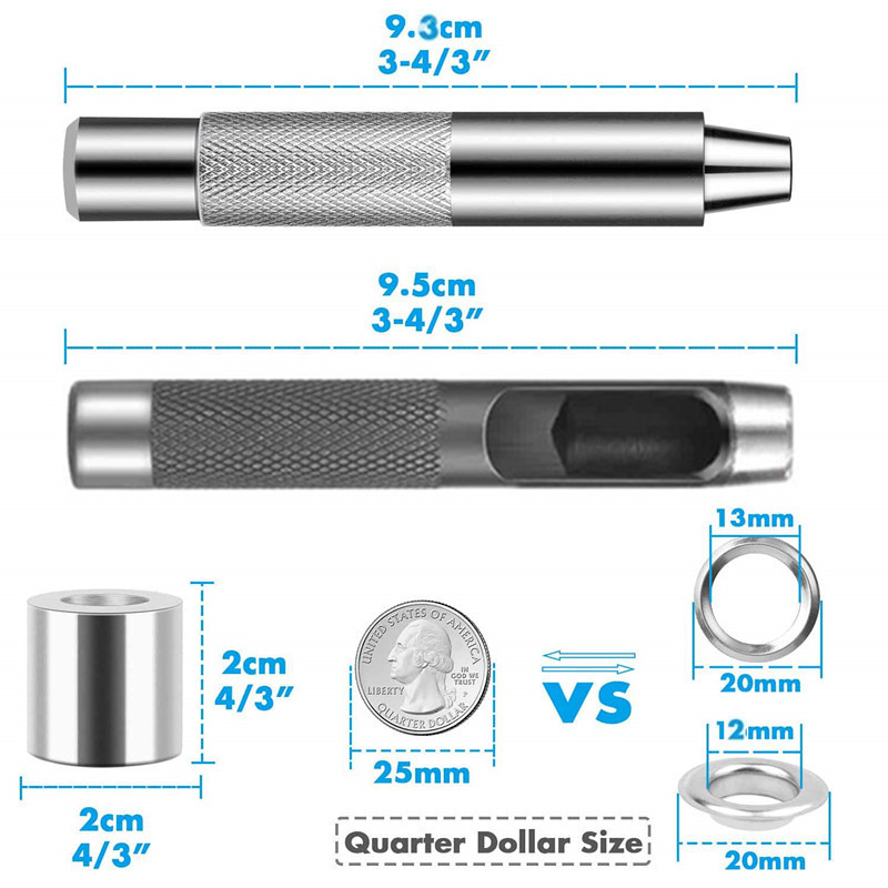 120 sets de diámetro interior 12MM cinturón de aire herramientas de instalación en caja callos zapato agujero de lona hebilla ojal para transfronteriza