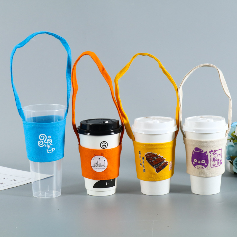 定制批发帆布奶茶杯套饮料外卖棉布杯套 通用帆布奶茶杯袋