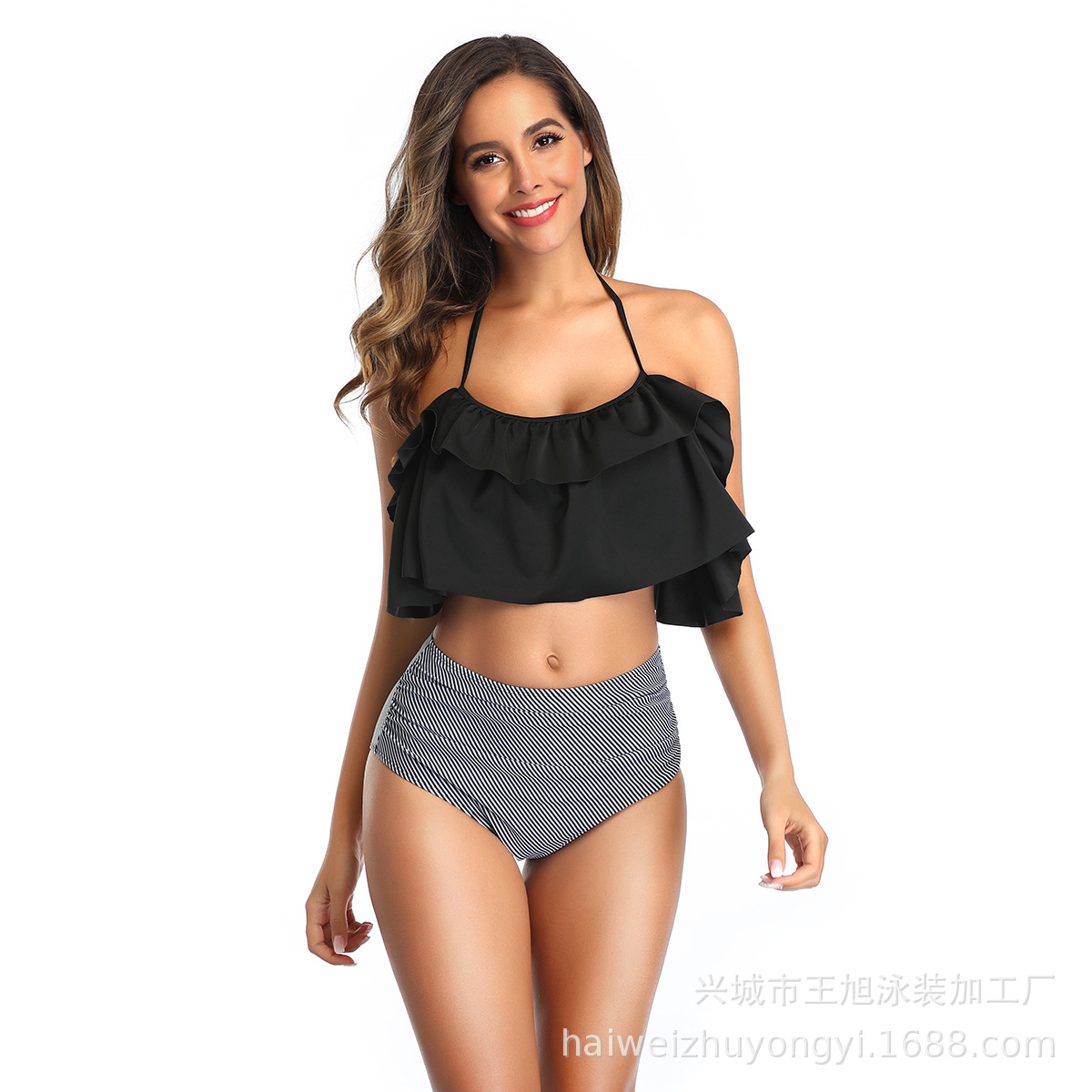 New European and American Bikini Ruffled Swimsuit Female Sexy Printed Bikini Amazon Swimsuit Female Spot Wholesale