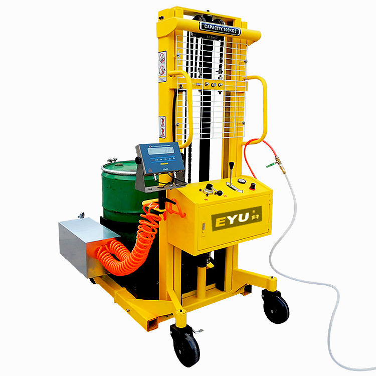 气动油桶车手动升高翻转倾斜倒料车加电子秤可称重防爆倒桶叉车