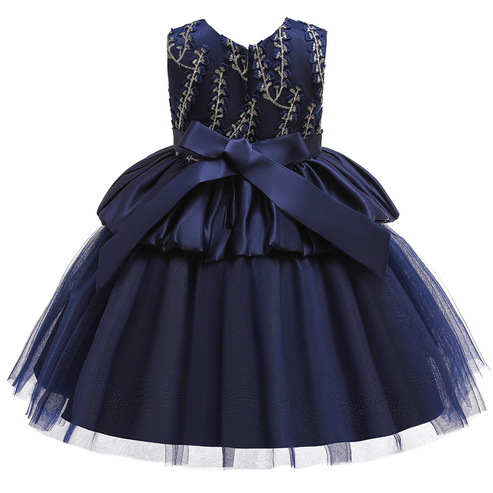 2024 New Children's Dress Embroidered Small Bow Princess Dress Mesh Puff Dress Cake Dress Satin Evening Dress