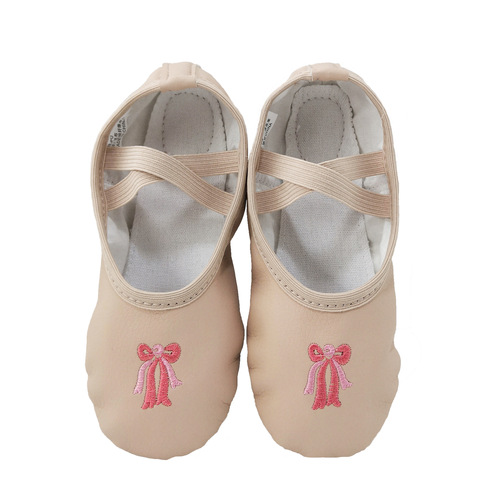 Soft leather embroidered ballet shoes with elastic laces, soft soles, cat claw design, stage performance, children's dance shoes, anti-slip.