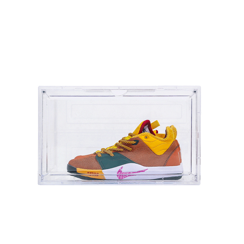 Caja de zapatos de plástico al por mayor caja de almacenamiento engrosada transparente hogar zapato estante de almacenamiento plegable lado abierto caja de acrílico magnética