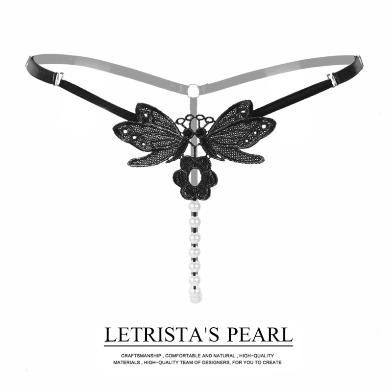 Sexy Women's Erotic Thong Panties with Open Crotch and Pearl Massage Features