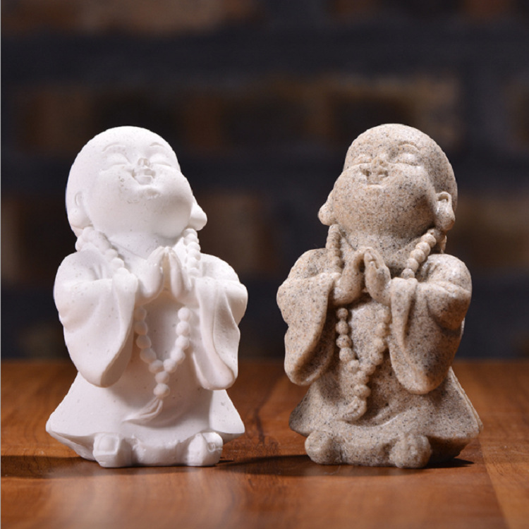 Piedra arenisca Zen pequeña maile decoración creativa hogar blanco arena estatua resina artesanía fábrica entrega de una sola pieza