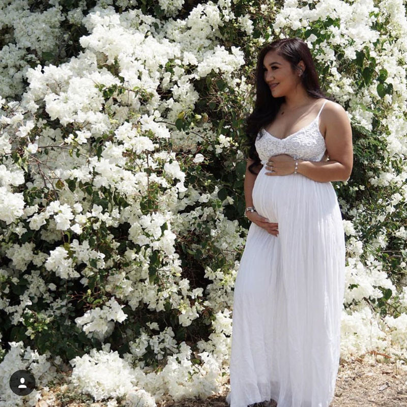 European and American maternity dress lace stitching linen tube top leak back adjustment with large swing long skirt shooting sleeveless long skirt 1946