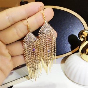Pendientes largos geométricos con borlas y diamantes para mujer, estilo coreano, aretes sexys y exagerados, joyería de oreja de lujo ligero y exquisita.