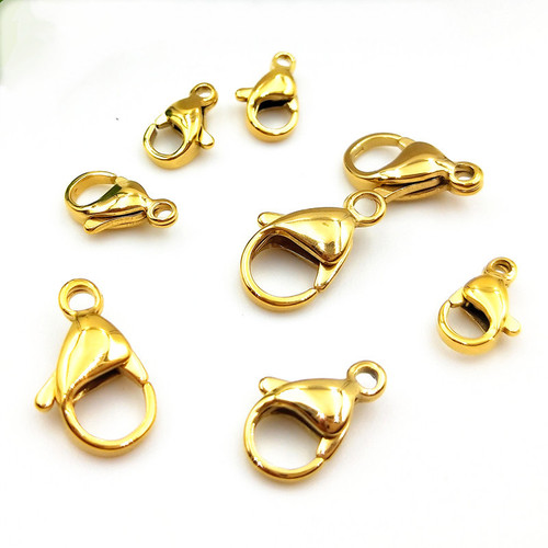 Vacuum electroplated gold lobster clasp stainless steel 18K gold jewelry clasp titanium lobster clasp polished water drop clasp
