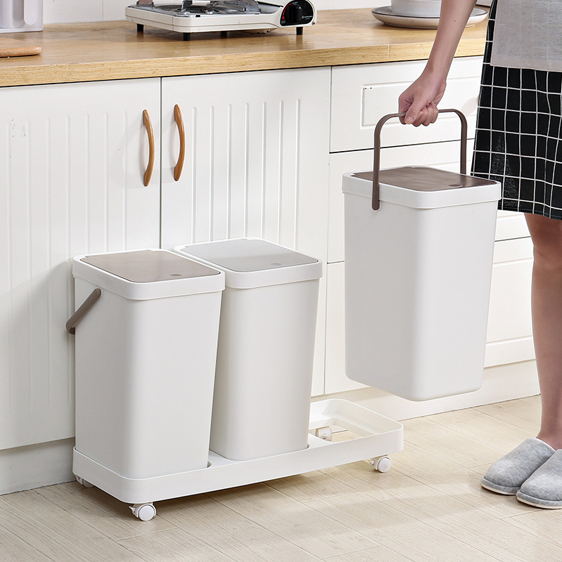 Garbage sorting trash can dry and wet separation trash can household with lid double bucket living room kitchen sorting export Korea