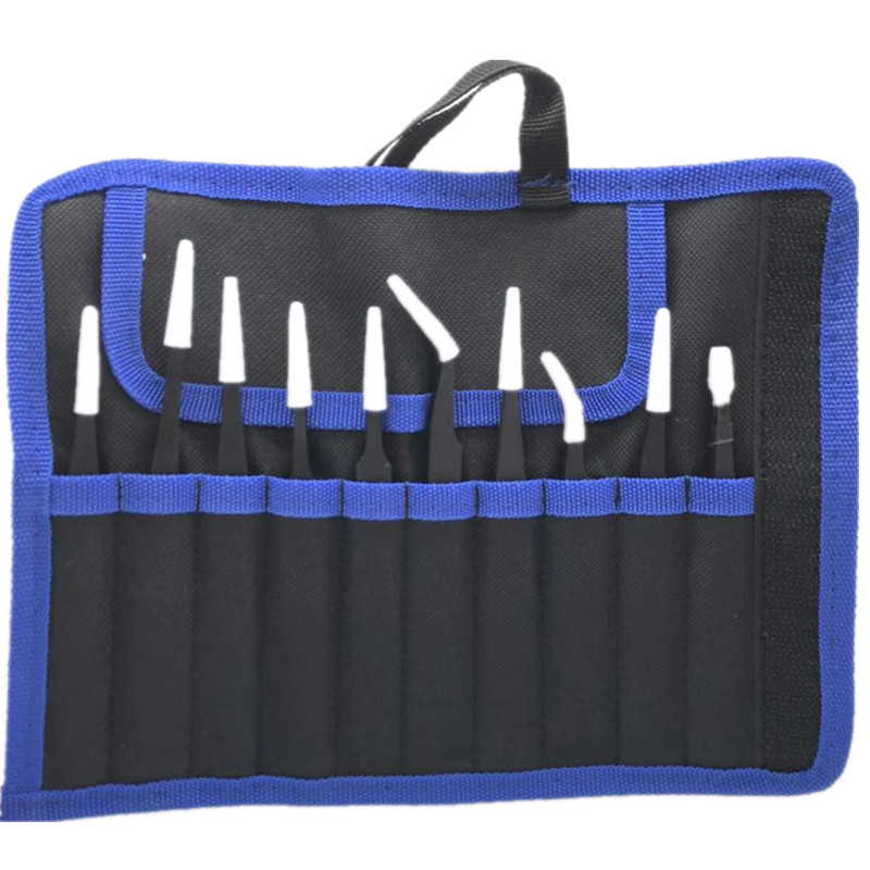 帆布布袋10十件套镊子1.5mm不锈钢镊子尖头直头弯头套装 维修工具