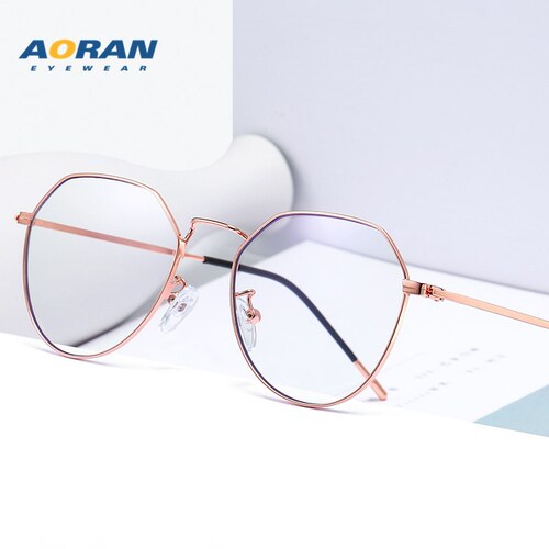 Retro polygonal glasses frame for women, Internet celebrity style optical glasses frame for men, myopia glasses, trendy anti-blue light flat glasses