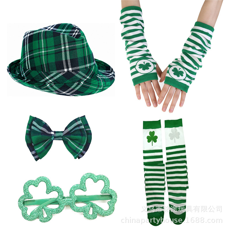 Festival irlandés Día de San Patricio fiesta sombrero verde Festival irlandés calcetines gafas decoraciones traje