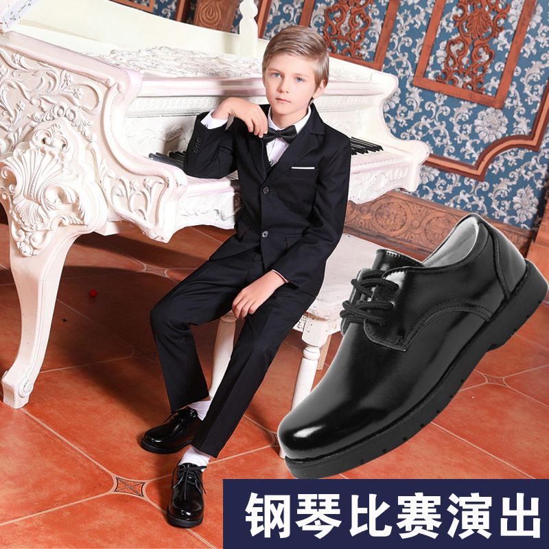 Zapatos de cuero para niños zapatos de una sola capa de fondo negro suave primavera y otoño estudiantes de primaria zapatos de cuero blanco campus con cordones 4142 zapatos de rendimiento para niños